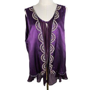 NEW Iman Top 1X Purple Cami Sheer With Attached Cardigan Embellished Sequin